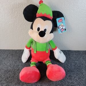 NWT Disney Mickey Mouse Elf Christmas Plush 19" Holiday Just Play Suspenders